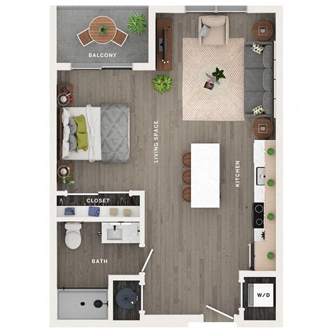 Floor plan for studio, 1 bath, 666 sqft
