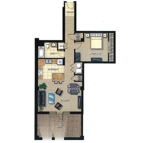 Floor plan for 1 bed, 1 bath, 784 sqft