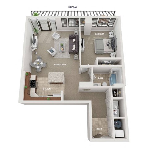 Floor plan for 1 bed, 1 bath, 787 sqft
