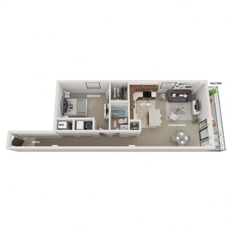 Floor plan for 1 bed, 1 bath, 788 sqft