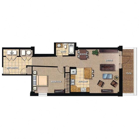 Floor plan for 1 bed, 1 bath, 906 sqft