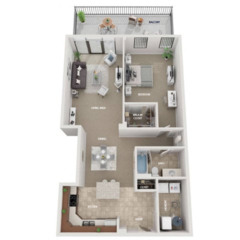 Floor plan for 1 bed, 1 bath, 946 sqft