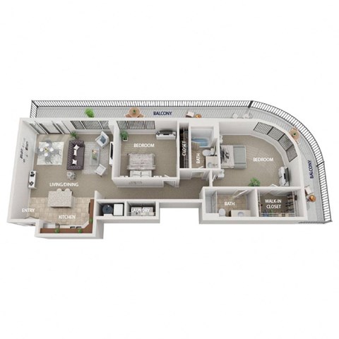 Floor plan for 2 beds, 2 baths, 1145 sqft