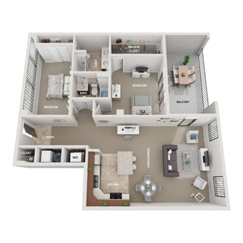 Floor plan for 2 beds, 2 baths, 1220 sqft