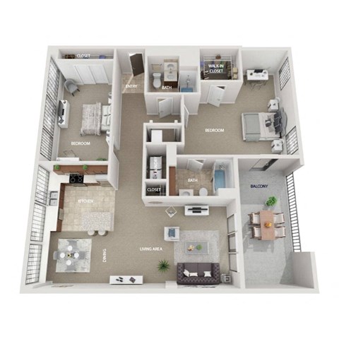 Floor plan for 2 beds, 2 baths, 1396 sqft