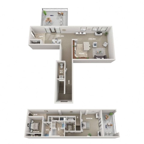Floor plan for 2 beds, 2.5 baths, 1827 sqft