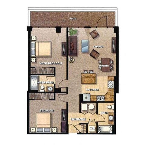 Floor plan for 2 beds, 2 baths, 995 sqft