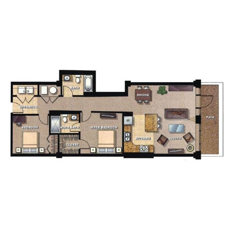 Floor plan for 2 beds, 2 baths, 1015 sqft