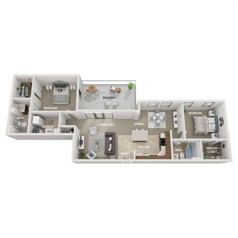 Floor plan for 2 beds, 2 baths, 1066 sqft
