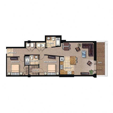 Floor plan for 2 beds, 2 baths, 1080 sqft