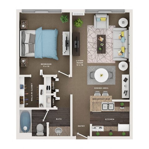 Floor plan for 1 bed, 1 bath, 560 sqft