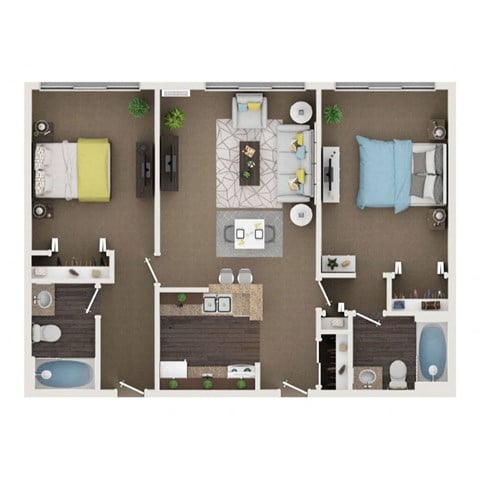 Floor plan for 2 beds, 2 baths, 715 sqft