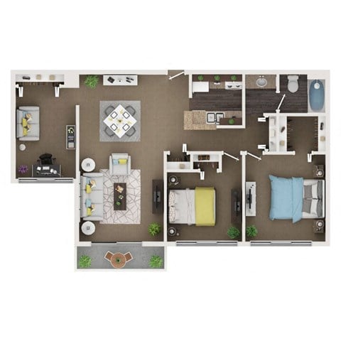 Floor plan for 2 beds, 2 baths, 780 sqft