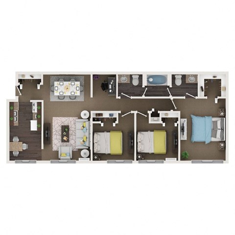 Floor plan for 3 beds, 1.5 baths, 975 sqft