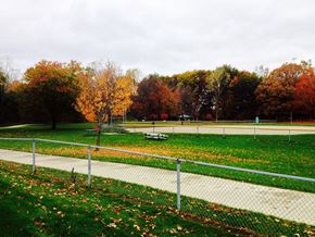 Lansing apartment for rent - A park with a fence and trees with autumn leaves.