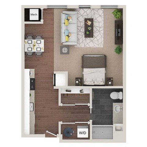 Floor plan for studio, 1 bath, 535 sqft