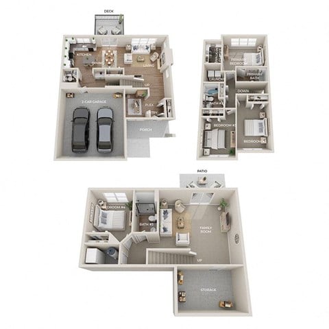 Floor plan for 4 beds, 3.5 baths, 2398 sqft