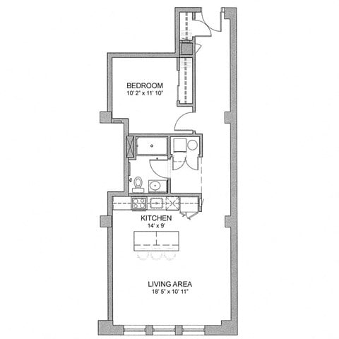Floor plan for 1 bed, 1 bath, 804 sqft