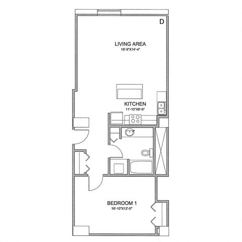 Floor plan for 1 bed, 1 bath, 816 sqft