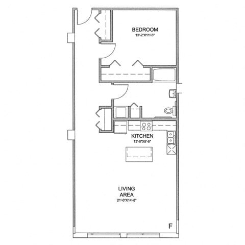 Floor plan for 1 bed, 1 bath, 826 sqft