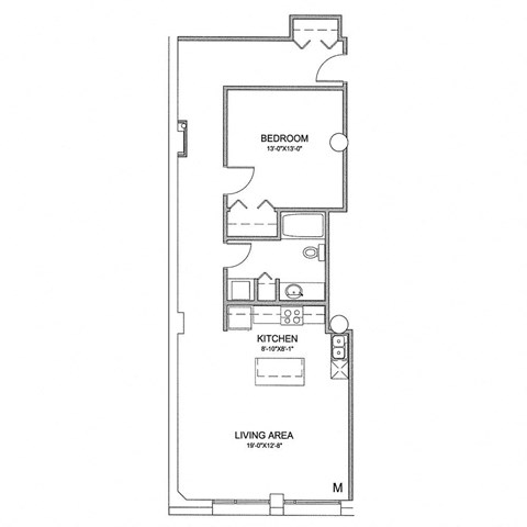 Floor plan for 1 bed, 1 bath, 928 sqft
