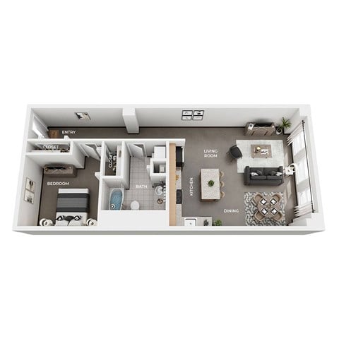 Floor plan for 1 bed, 1 bath, 864 sqft