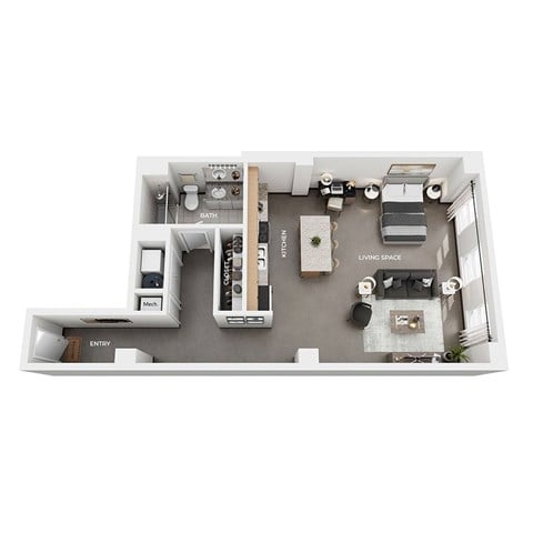 Floor plan for studio, 1 bath, 631 sqft
