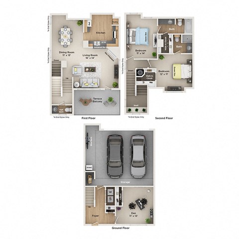 Floor plan for 2 beds, 2.5 baths, 1588 sqft