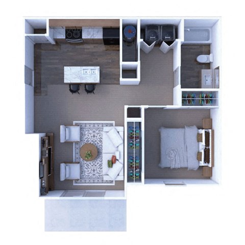 Floor plan for 1 bed, 1 bath, 681 sqft