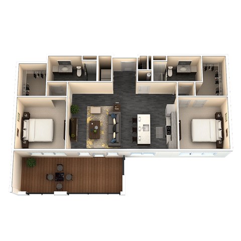 Floor plan for 2 beds, 2 baths, 1177 sqft