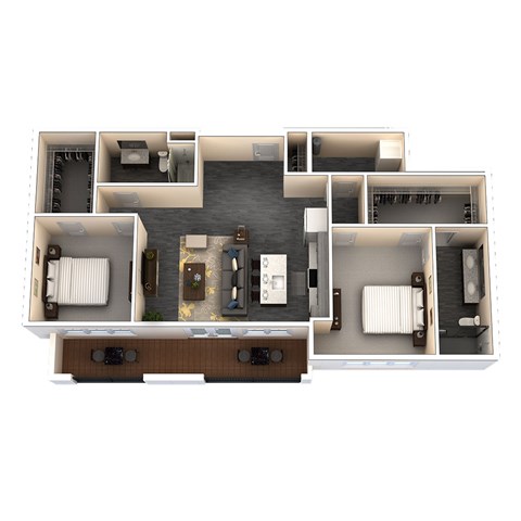 Floor plan for 2 beds, 2 baths, 1275 sqft