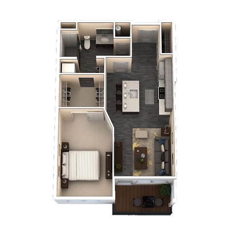 Floor plan for 1 bed, 1 bath, 633 sqft