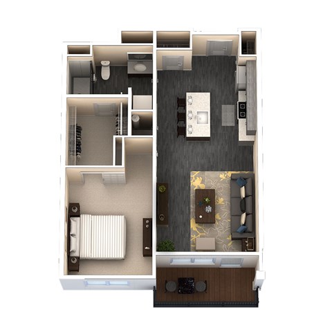 Floor plan for 1 bed, 1 bath, 759 sqft