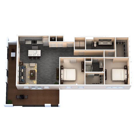 Floor plan for 2 beds, 2 baths, 1299 sqft