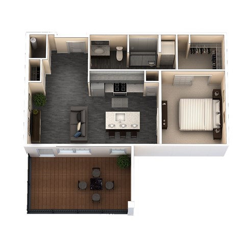 Floor plan for 1 bed, 1 bath, 686 sqft