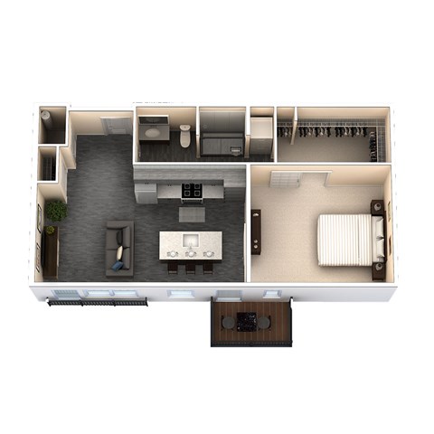 Floor plan for 1 bed, 1 bath, 685 sqft