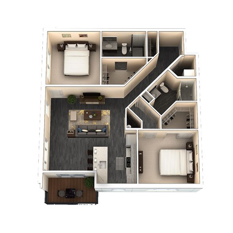 Floor plan for 2 beds, 2 baths, 1089 sqft