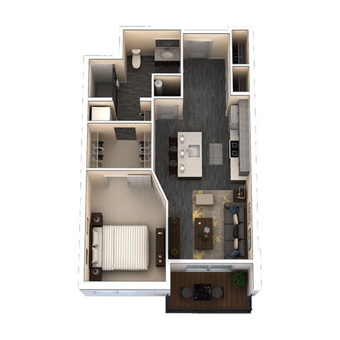 Floor plan for 1 bed, 1 bath, 633 sqft