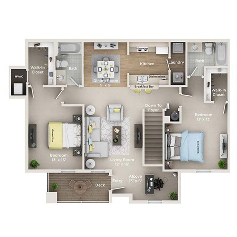 Floor plan for 2 beds, 2 baths, 1150 sqft