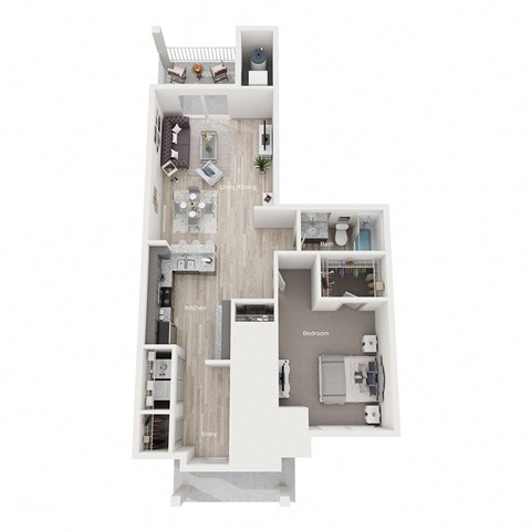 Floor plan for 1 bed, 1 bath, 861 sqft
