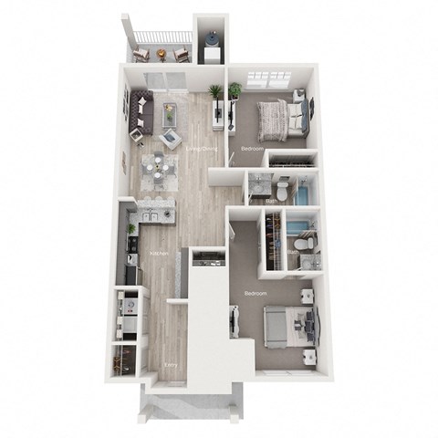 Floor plan for 2 beds, 2 baths, 1074 sqft