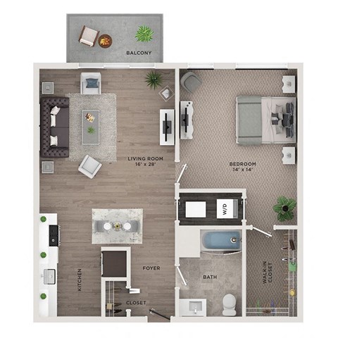 Floor plan for 1 bed, 1 bath, 875 sqft
