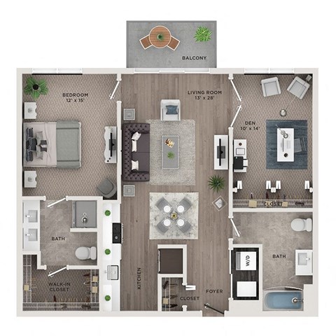 Floor plan for 1 bed, 1 bath, 1786 sqft