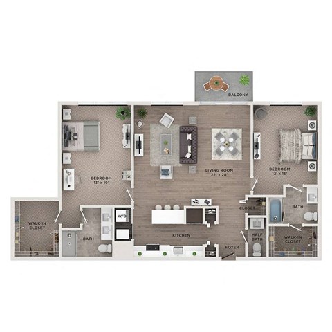 Floor plan for 2 beds, 2 baths, 1489 sqft