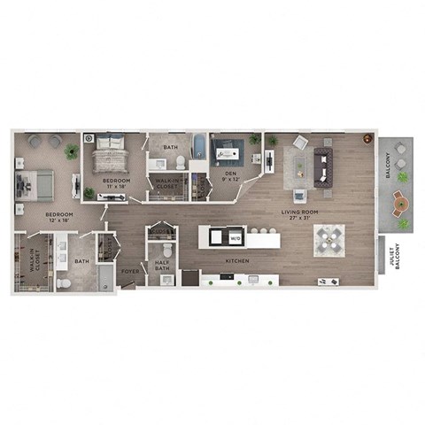 Floor plan for 2 beds, 2.5 baths, 1833 sqft