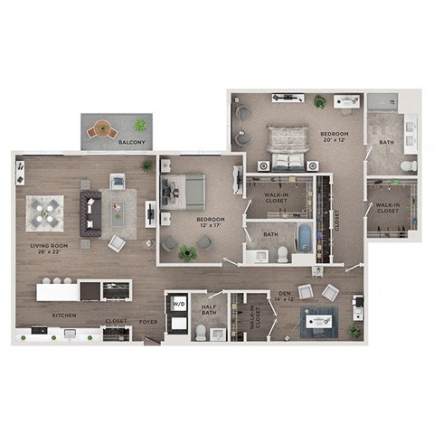 Floor plan for 2 beds, 2.5 baths, 1924 sqft