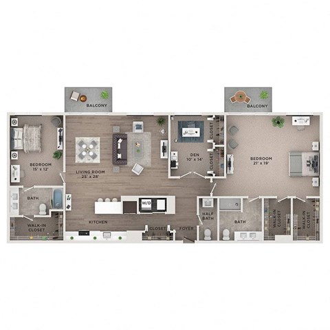 Floor plan for 2 beds, 2.5 baths, 2041 sqft