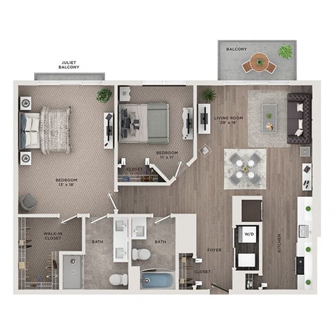 Floor plan for 2 beds, 2 baths, 1190 sqft