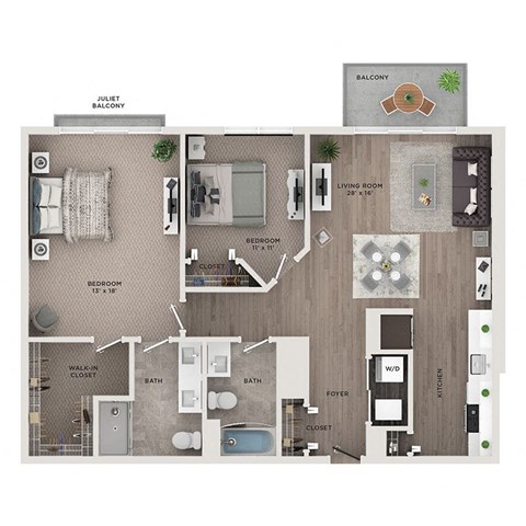 Floor plan for 2 beds, 2 baths, 1190 sqft