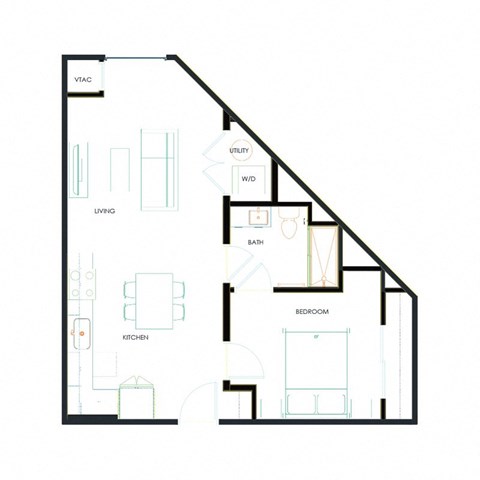 Floor plan for studio, 1 bath, 611 sqft